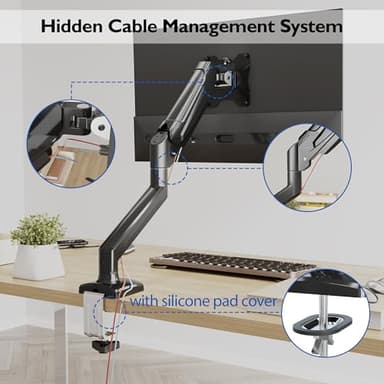 BONTEC Monitor Arm Desk Mount, Gas Spring Monitor Stand, Adjustable Full Motion VESA with C Clamp & Grommet Base, Supports 6.6-19.8lbs LCD/LED Tilt, Swivel, Rotation (Single Arm, 13-32 Inch) - Image 7