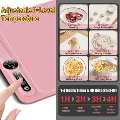 SUNMORN Warming Trays For Buffets Party, Warming Mat for Food, Precise Temperature Control Food Warming Mat, Uniform Heating Warming Mat, Electric Warming Tray, Premium Silicone Portable (Pink) - Image 5