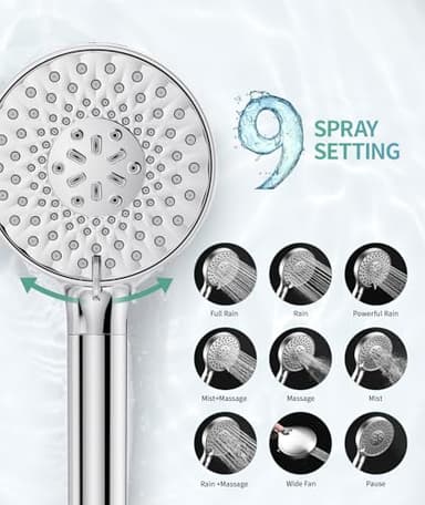 Filtered Shower Head with Handheld, High Pressure 9 Spray Mode Chrome Showerhead with Filters,detachable shower head,Water Softener Filters Beads for Hard Water -Remove Chlorine - Image 4