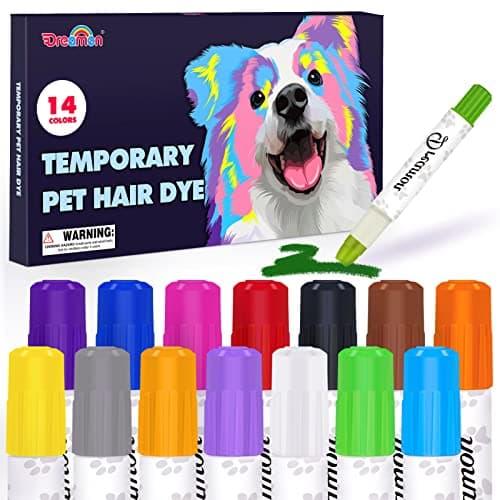 Dreamon 14 Colors Dog Hair Dye, Temporary Pet Hair Color Crayons for Dog with Hair Dye Book to Create Different Grooming Ideal, Washable Pet Hair Dye for Dogs Cats Horses - Image 1