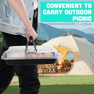 EsOfficce Cake Pan With Lid, 9x13 Inch Rectangular Cake Pan with Wide Handles, Nonstick Bakeware Baking Pan With Lid and Handle, Black - Image 3