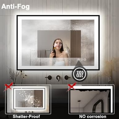 EchosLife 44x30 Bathroom Light up Mirror, Black Double Bright Lights, Anti-Fog Vanity Mirror with Lights, Stepless Dimmable Illuminated Mirror, Touch Control, Waterproof (Horizontal/Vertical) - Image 5