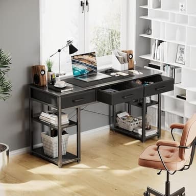 ODK Office Small Computer Desk: Home Table with Fabric Drawers & Storage Shelves, Modern Writing Desk, Black, 48"x16" - Image 7