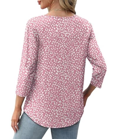 XIEERDUO Plus Size Tops for Women 3/4 Length Sleeve Crewneck Summer Dressy Casual Outfits Beach Vacation Clothes 2025 F-Pink Leopard 3XL - Image 4