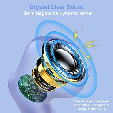 Jxrev Wireless Earbuds, Bluetooth 5.3 Headphones in Ear with Noise Cancelling Mic, Earbuds Stereo Bass, IP7 Waterproof Sports Earphones, 32H Playtime USB C Charging Ear Buds Purple for Android iOS - Image 3