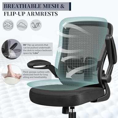 FelixKing Office Chair, Ergonomic Desk Chair with Adjustable Height and Lumbar Support Swivel Lumbar Support Desk Computer Chair with Flip up Armrests for Conference Room (Black) - Image 6