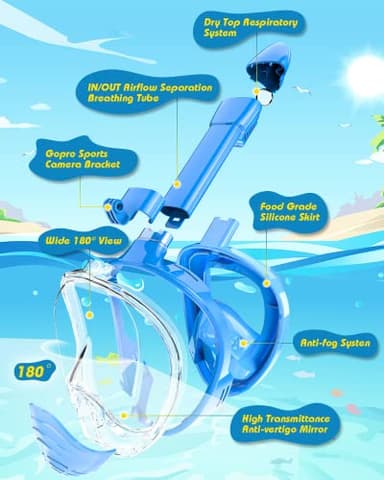 QingSong Kids Snorkel Mask Full Face, Snorkeling Set with Camera Mount, 180 Degree Panoramic View Snorkeling Gear Anti-Fog Anti-Leak - Image 5