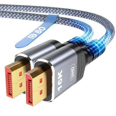 Highwings 80Gbps Displayport Cable 2.1 6.6FT, 16K@60Hz, 8K@120Hz, 4K@240Hz, DP 2.1 Cable 16K Braided Cord, Compatible with HDR10 DSC 1.2a, G-Sync FreeSync Gaming PC, Gaming Monitor 5090, AMD 7900XTX - Image 1