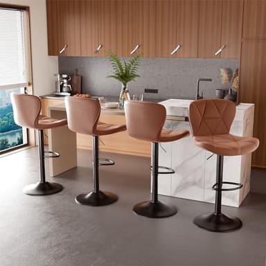 Nalupatio Modern Bar Stools Set of 2, Faux Leather Upholstered Swivel Bar Stools, Adjustable Counter Height Bar Chairs with Back for Kitchen Island, Rust - Image 6