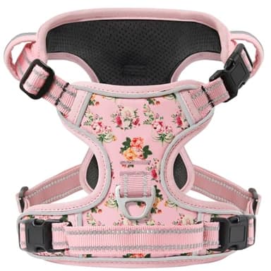 Timos No Pull Dog Harness,NO Need Go Over Dogs Head 3 Snap Buckles Reflective Oxford No Choke Harness with Front & Back 2 Metal Leash Clips Soft Padded for Small Medium Large Dogs Pink S - Image 1