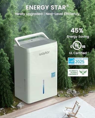 Waykar 80 Pint 2025 Energy Star Dehumidifier for Home, Basement, Large Rooms up to 5,000 Sq. Ft. - Auto Defrost, Ultra Quiet(40 dB), Auto Comfort Mode, with Drain Hose & Water Tank - Image 3