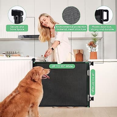 Likzest Retractable Mesh Gate, 33" Tall, Extends up to 55" Wide, Child & Pet Safety Gate for Stairs, Doorways & Hallways, Ideal for Dogs & Cats Indoors & Outdoors (Black) - Image 2