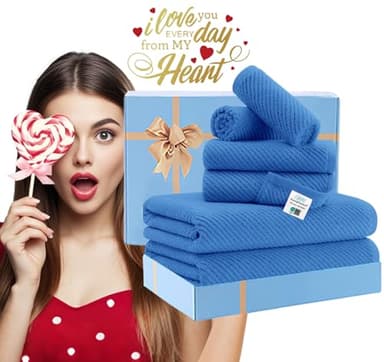 VOOVA & MOVAS Blue Towels - 100% Cotton | Quick Dry | Lightweight | Thick | Soft, 6 Piece Towels Set, 2 Large Bath 30"x56", 2 Hand 18"x28", 2 Washcloths 13"x13", Bath Towel Gift Set - Image 6