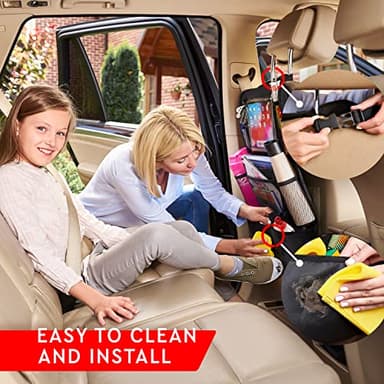 Helteko Backseat Car Organizer, Kick Mats Back Seat Protector with Touch Screen Tablet Holder, Back Seat Organizer for Kids, Travel Accessories with 9 Storage Pockets 2 Pack, Black - Image 5
