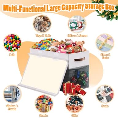 Large Toy Storage Box with Lid Divider, Sturdy Collapsible Toys Organizer Chest Kids Storage Bins Boxes Baskets for Boys, Girls, Nursery, Bedroom, Living Room, Playroom, 25"x13"x16", Gray and White - Image 3