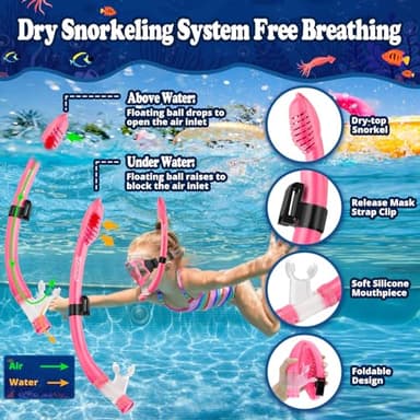 Kids Snorkel Set for Age 4-14 - Dry Top Snorkeling Gear for Kids Junior & Youth - Childs Diving Mask with Big Eyes for Boys Girls - Anti-Fog Snorkeling Mask and Snorkel Set - Image 6
