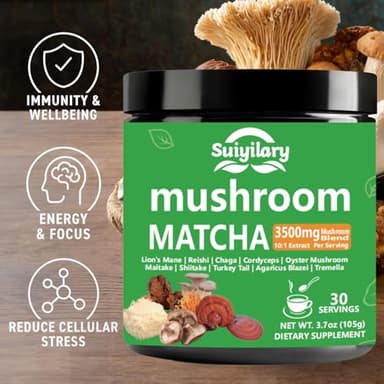 10 Mushroom Matcha Powder with Lion's Mane, Reishi, Mushroom Polysaccharides & More, 3500mg(10:1) Extract, Japanese Ceremonial Matcha for Focus, Energy, Immunity Boost, Memory - 30 Serving - Image 5