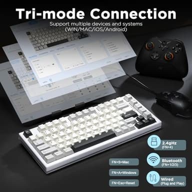 YUNZII RT80 Rapid Trigger Hall Effect Magnetic Gaming Keyboard, 8K Polling Rate, 75% Layout,BT/2.4GHz/Wired,RGB Backlit,Hot Swap,Adjustable Actuation Wireless for Win/Mac(White, Gateron White) - Image 6