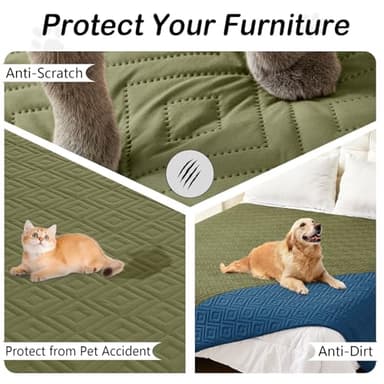 hyha Waterproof Dog Blanket, Soft Pet Bed Blankets, Waterproof Sofa Couch Cover for Dogs Washable, Reversible Pet Couch Covers for Sofa Furniture (82x82 Inch, Green/Navy Blue) - Image 3