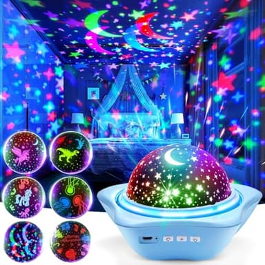 One Fire Night Light for Kids Gifts, 6 Films+78 Lighting Modes Ceiling Star Projector, Rechargeable Night Light Projector, 360°Rotating Star Lights for Bedroom Decor, Sensory Toys for Baby Boy Gifts - Image 1