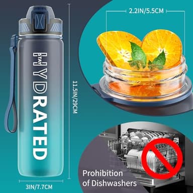 QLUR Water Bottle with Straw, 32oz Motivational Water Bottles with Time Marker to Drink, Tritan BPA Free, 1L Sports Water Bottle with Carry Strap LeakProof for Women Gym Fitness Outdoor (1 Pack) - Image 2