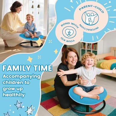 21" L × 19" W Large Size Spinning Chair for Autistic Kids, Toddler Sensory Spinning Chair, Sensory Toys Gifts for Kids with Autism & ADHD, Sit and Spin Training Body Coordination, Azure Rounded Shape - Image 2