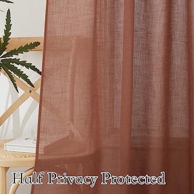 RYB HOME Faux Linen Curtains 102 inches Long, Elegant Textured Sheer Drapes Boho Window Decor for Balcony Living Room Dining Room, 52 Wide x 102 inches Long, Terracotta, 2 Pcs - Image 5