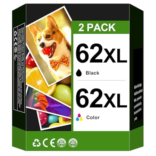 62XL Ink Cartridges Black and Color Compatible for HP Ink 62 XL 62XL Work for Envy 5540 5643 5542 5544 5545 5640 5642 5660 5665 7640 7645 8000 Officejet 5740 5741 5742 5743 5744 5745 Printer (2 Pack) - Image 1
