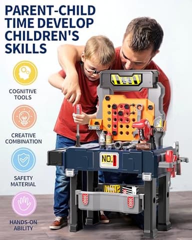 Deejoy Kids Tool Bench with Realistic and Electric Drill, Construction Workbench Toys for Toddlers 3-5, Toddler Bench Set for Boys & Girls Age 3-4 - Image 3