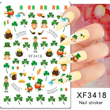 St. Patrick's Day Nail Art Stickers Green Irish Clover Nail Decals 3D Self-Adhesive Nail Art Supplies Lucky Leaves Beer Design Shamrock Stickers for Saint Patrick's Day Nail Decoration 6 Pcs - Image 6
