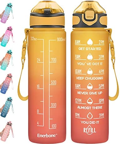 Enerbone 32 oz Drinking Water Bottle with Times to Drink and Straw, Motivational with Carrying Strap, Leakproof BPA & Toxic Free, Ensure You Drink Enough Water for Fitness Gym Outdoor - Image 1