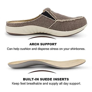 Mens House Slippers with Arch Support, Canvas House Slipper for Men with Suede Insole and Velvet Lining, Slip on Clog Shoes with Indoor Outdoor Anti-Skid Rubber Sole, Brown - Image 5