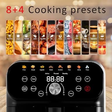 WHUTO 6QT Air Fryer Oven with LED Digital Touchscreen, 12 Preset Cooking Functions Air fryers, Bake, Reheat, Keep Warm, Nonstick and Dishwasher-Safe Basket, Stainless Steel/Black - Image 2
