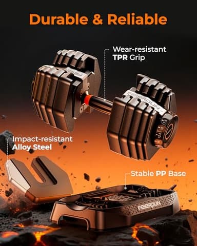 FEIERDUN Adjustable Dumbbell Set,5-52.5lb Free Weight Dumbbells, 15 in 1, Quick Adjust Weight Set with Non-slip Handles and Tray, Dumbbells for Home Gym Exercise Strength Training, Unisex（Pair） - Image 5