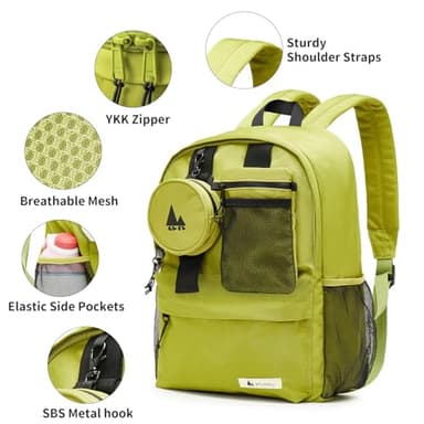 Shukiku 15 Inch Cool Backpack for Woman Man, 3 in 1 Removable, College Travel Daypack, Green Large - Image 5