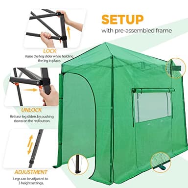 EAGLE PEAK Instant Pop-up Greenhouse, Indoor Outdoor Plant Gardening Green House, Roll-Up Zipper Doors and Side Windows, Lean-to 10x5 ft, PE Cover, Green/Clear - Image 6