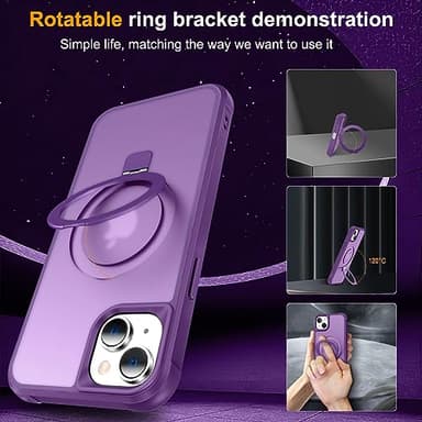 PIXIU Strong Magnetic for iPhone 15 case Compatible with Mag-Safe, Built-in Invisible Stand,Military Shockproof Slim Protective Matte Phone Cover for iPhone 15 6.1"-Purple - Image 2