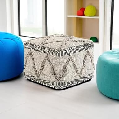 SIMPLIHOME Sweeney Boho Square Pouf in Grey, Natural Handloom Woven Pattern for the Living Room, Bedroom and Kids Room - Image 6