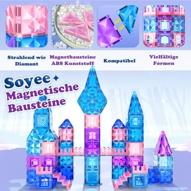 Magnetic Tiles 102pcs with 2 Stairs 2 Dolls Princess Castle Building Girls Toys Age 4-5 6-8 Magnetic Blocks Birthday Xmas Gifts for Girls Toys for 3 4 5 6 7 8+ Year Old - Image 3