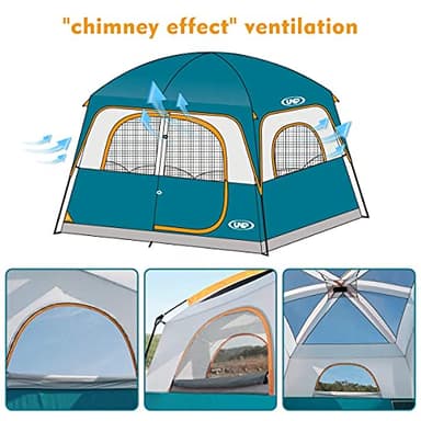 UNP Tents for Camping 6 Person Waterproof Windproof Easy Setup,Double Layer Cabin Tents with 1 Mesh Door & 5 Large Mesh Windows -10'X9'X78in(H) Blue - Image 3
