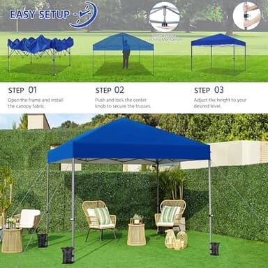 Yaheetech 10x10 1-Person Setup Pop Up Canopy Tent, Instant Portable Commercial Canopy Tent, Outdoor Gazebo with 1-Button Push, Wheeled Bag & 4 Sandbags for Home, Party & Outdoor Activities, Blue - Image 2