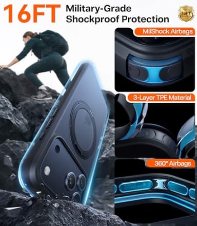 TORRAS Upgraded 360 Magnetic Stand for iPhone 17 Pro Max Case with Camera Control Button, Fit for MagSafe with Ring, Mil-Grade Protection, Translucent Slim for iPhone 17 ProMax Case Ostand, Black - Image 6