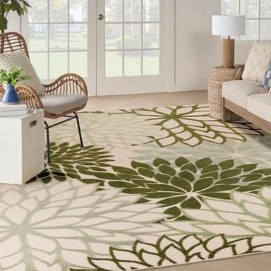 Nourison Home Aloha Indoor/Outdoor Ivory Green 7'10" x 10'6" Area Rug, Easy-Cleaning, Non Shedding, Bed Room, Living Room, Dining Room, Backyard, Patio, Deck (8x11) - Image 5