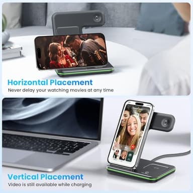 WAITIEE Wireless Charger for iPhone 16 15 14 13 12 11 X 8, 3 in 1 Charging Station for Apple Watch 10/9/8/7/6/5/4/3/2/SE/Ultra/Ultra 2 & for AirPods 4/3/2/Pro/Pro 2 (Black) - Image 7