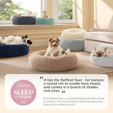 Bedsure Calming Dog Bed Medium Size Dog - Donut Washable Medium Pet Bed, 30 inches Anti-Slip Round Fluffy Plush Faux Fur Cat Bed, Fits up to 45 lbs Pets, Camel - Image 2