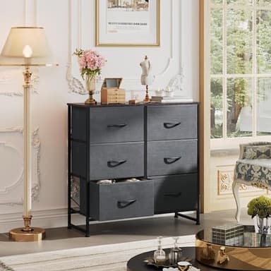 WLIVE Fabric Dresser for Bedroom, 6 Drawer Double Dresser, Storage Tower with Fabric Bins, Chest of Drawers for Closet, Living Room, Hallway, Dark Grey - Image 2