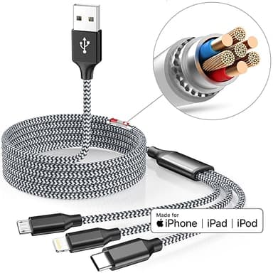 Multi Charging Cable 4ft 2Pack 3in1 Charger Cord, Multiple iPhone Charger Lightning Wire Nylon Braided MFi Certified Universal for Apple USB Type c Micro Phone - Image 6