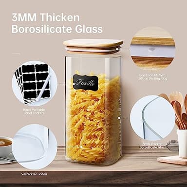 HomArtist Square Glass Jars with Bamboo Lids 79 FL OZ [Set of 3], Glass Canisters with Airtight Lid, Glass Food Storage Containers for Spaghetti, Fettuccine, Linguine,Pasta, Best for Kitchen & Pantry - Image 3