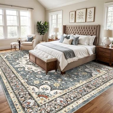 TOPRUUG Washable Oriental Area Rug - 10x14 Rugs for Living Room Soft Carpet for Bedroom Waterproof Floral Distressed Indoor Stain Resistant Non-Shedding Floor Carpets (Blue, 10X14) - Image 3