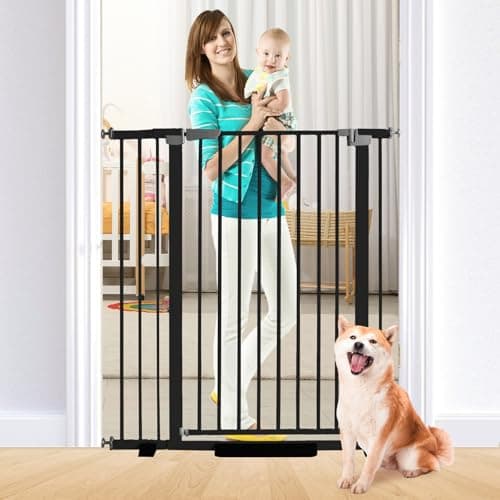 41 Inch Tall Baby Gate Auto Close Dog Gate Adjustable 29.92"-43.71" Wide Pressure Mounted Walk Through Swing Pet Gate for Doorways (Black, 29.92"-43.71" Wide) - Image 1